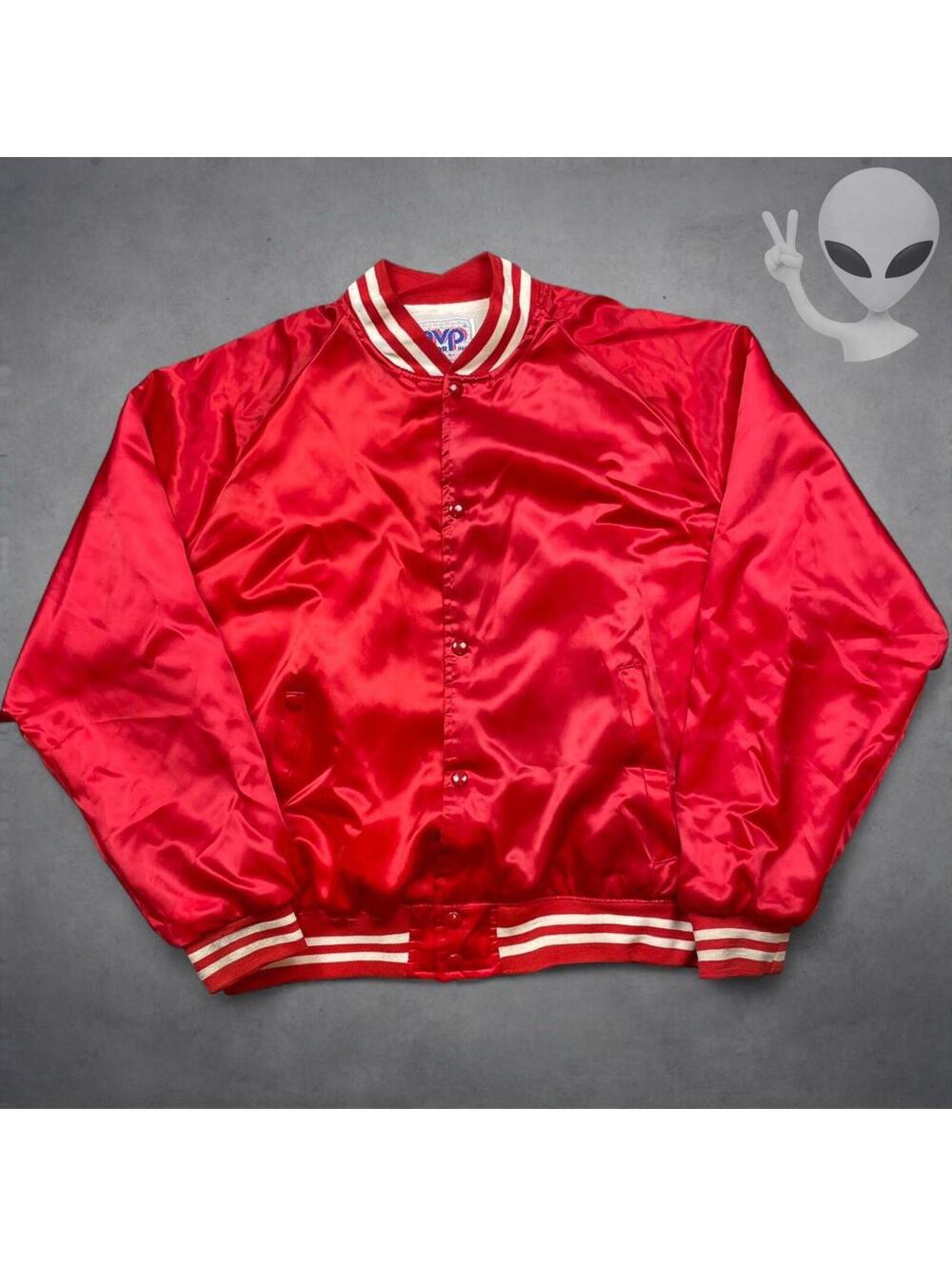 Vintage MVP Red Satin Varsity Bomber Jacket XL 80s USA Retro Streetwear Gorpcore